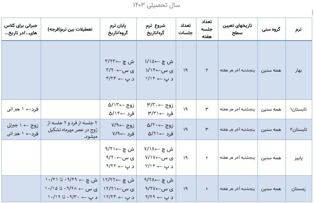 تقویم آموزشی سال دانیال